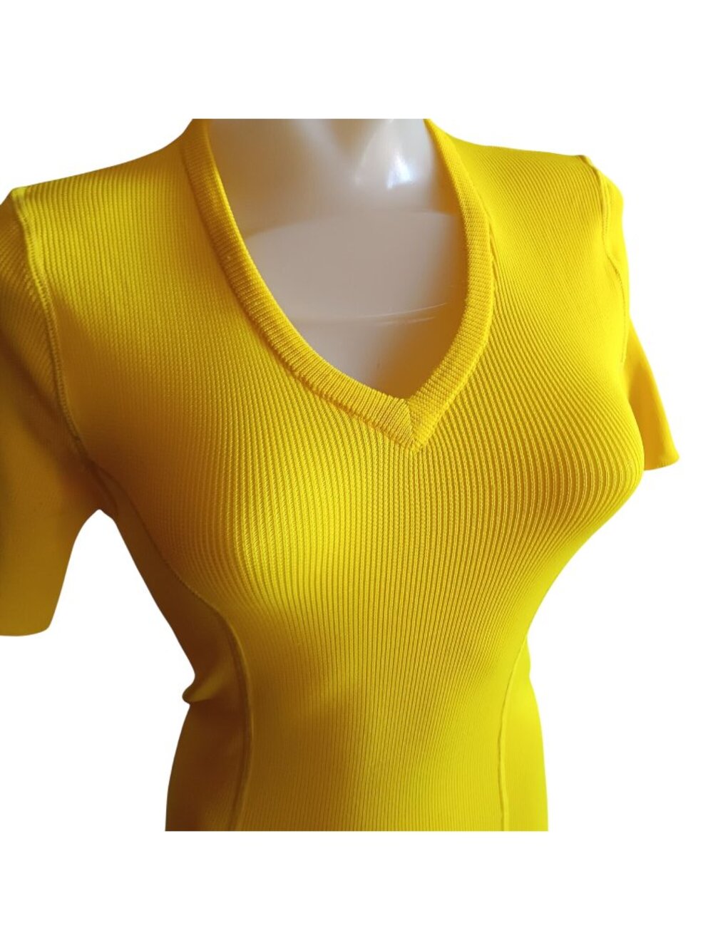 Women's True Vintage T-shirt Small 1970's Disco Ribbed V-Neck Polyester Stretch